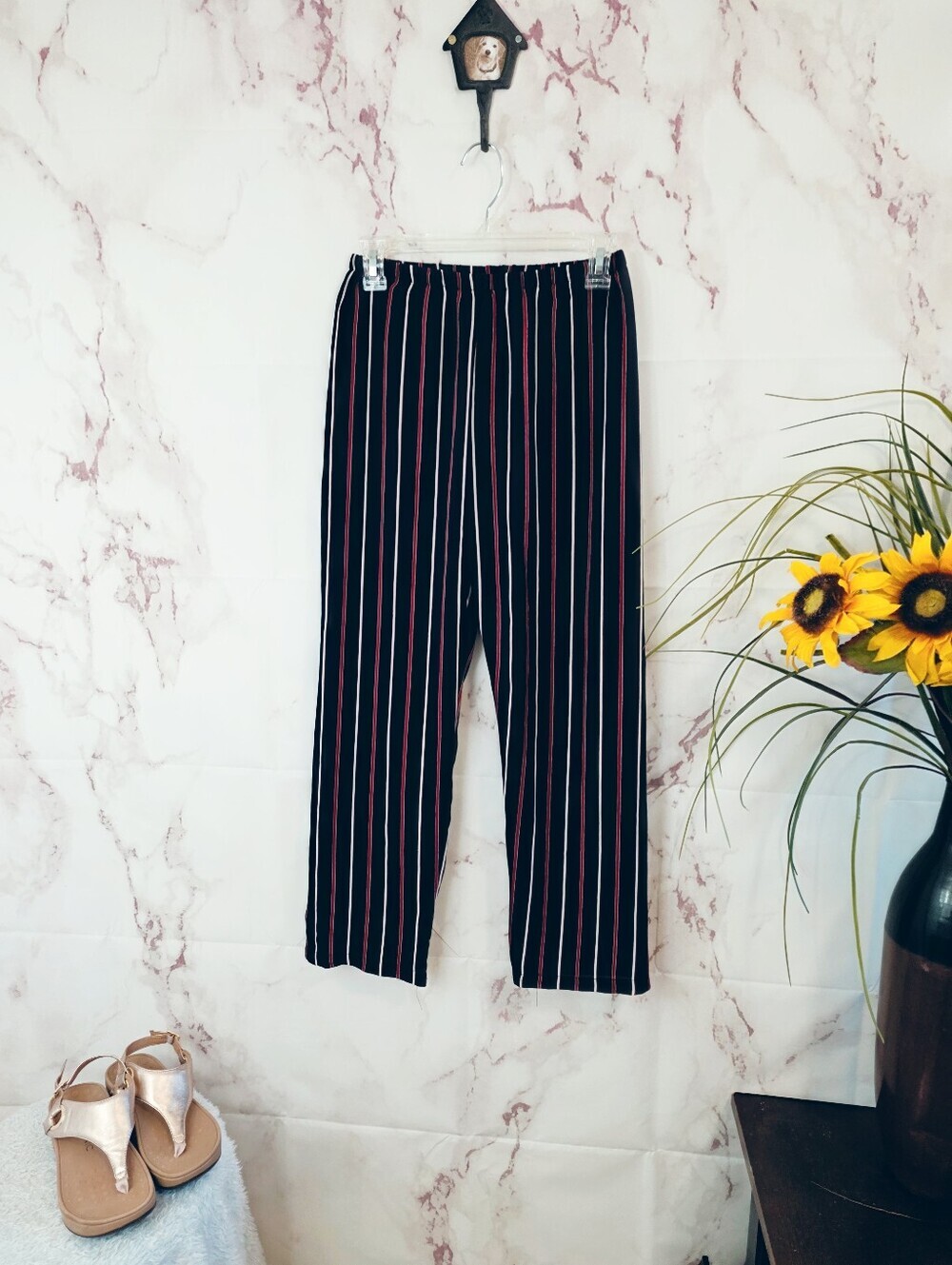 Brandy Melville Navy Red White Stripe Wide Leg Pants XS Lounge Pull On - Picture 2 of 6